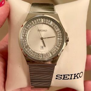 Silver Seiko Watch w/ Gems